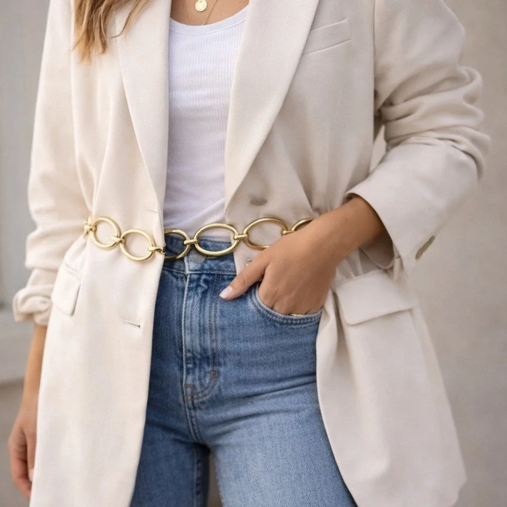 J.Crew Y2K NEW Gold Oval Link Chain Belt Adjustable Statement‎ Chic minimalist